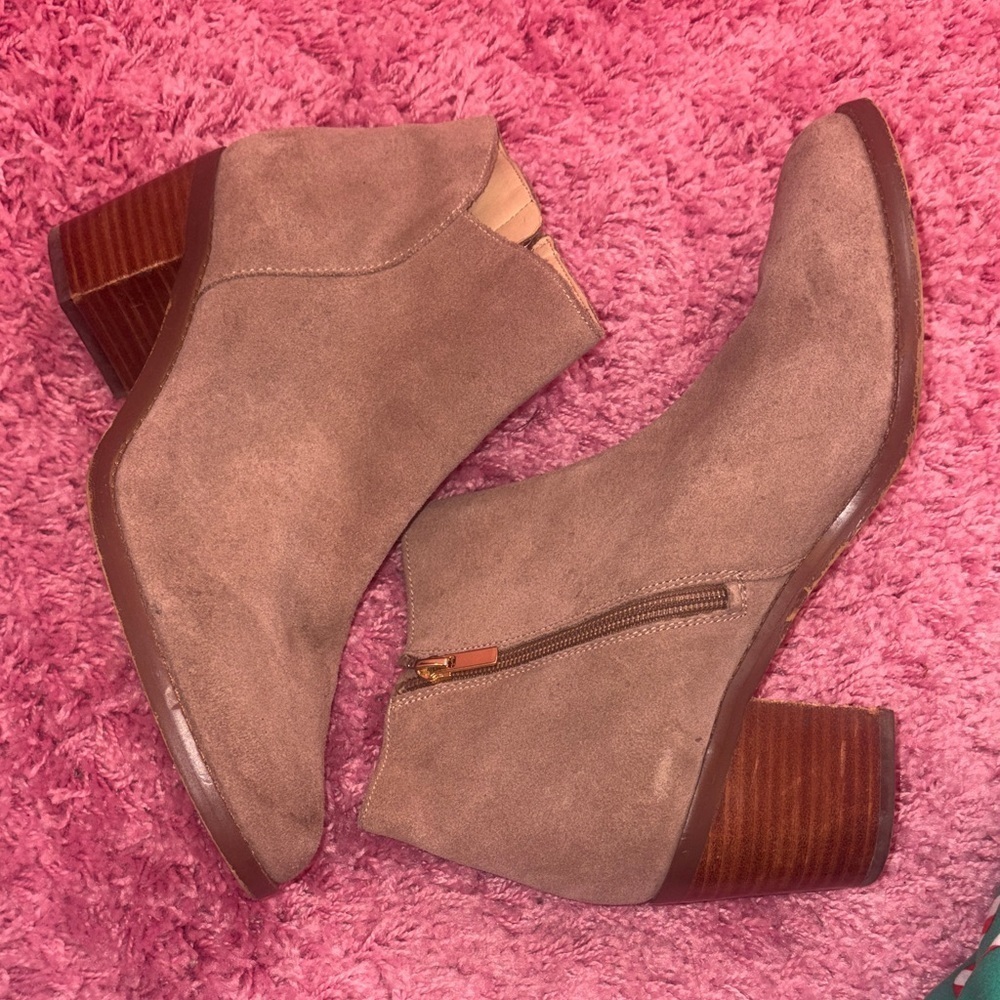 Lands End Suede Booties Taupe Brown Size 11